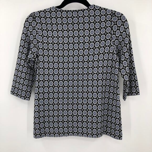 J. Jill Wearever Collection Black Floral Medallion Jacquard Ballet Sleeve Top - Picture 3 of 8